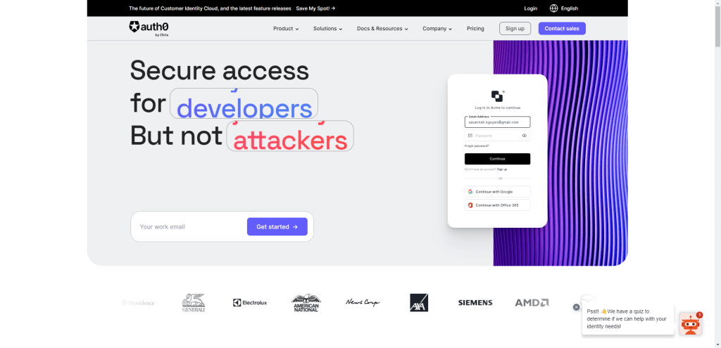 Auth0 landing page